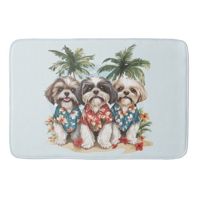 Tapete De Banheiro Shih Tzu Dogs Vestindo camisas havaianas (Frente)