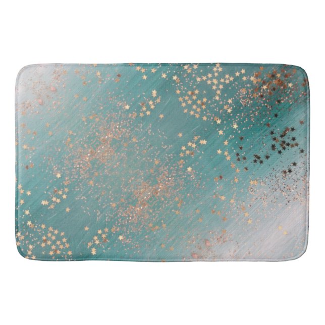 Tapete De Banheiro Shimmery Dourado Stars on Teal  (Frente)