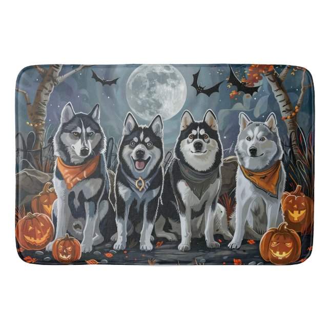 Tapete De Banheiro Siberian Husky Halloween Spooky (Frente)