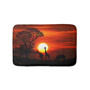 Tapete De Banheiro Silhuetas africanas do animal do por do sol do