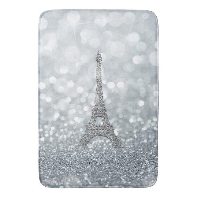 Tapete De Banheiro Silver Glitter Sparkle Paris Eiffel Tower Glam (Frente Vertical)