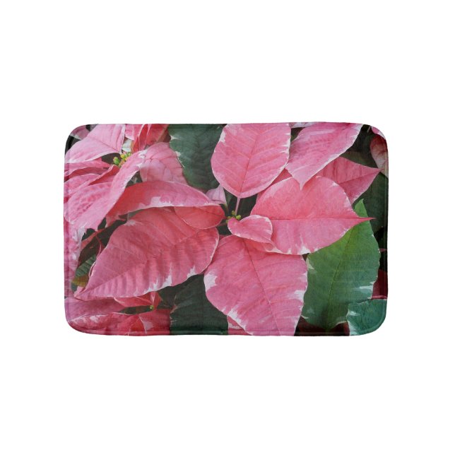 Tapete De Banheiro Silver Star Marble Poinsettias Feriado Rosa Floral (frente)