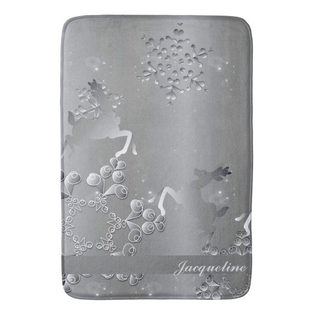 Tapete De Banheiro Silvery Reindeer & Snowflakes (Frente Vertical)