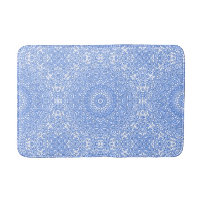 Tapete De Banheiro Simetria de Mandala Azul Centáurea (Frente)