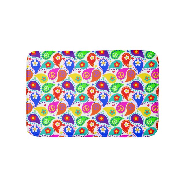 Tapete De Banheiro Sinais de paz e Paisley Bath Mat (frente)