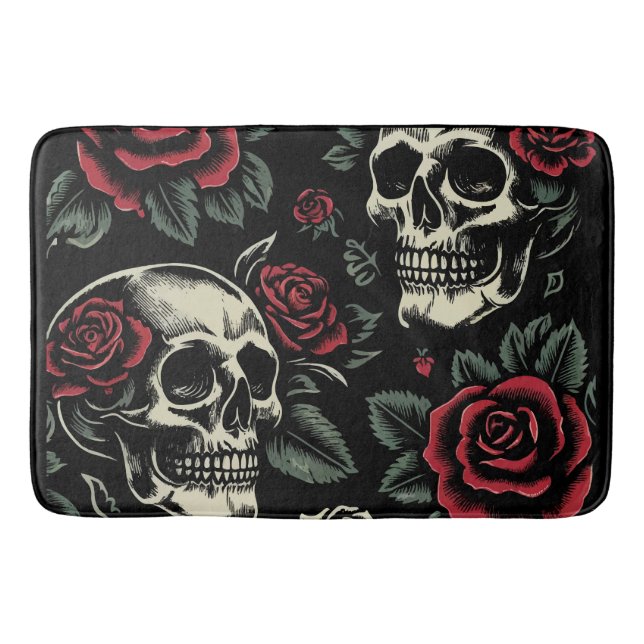 Tapete De Banheiro Skulls & Rosa vermelha Gothic Floral (Frente)