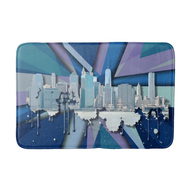 Tapete De Banheiro Skyline | 3D azul da Nova Iorque (Frente)