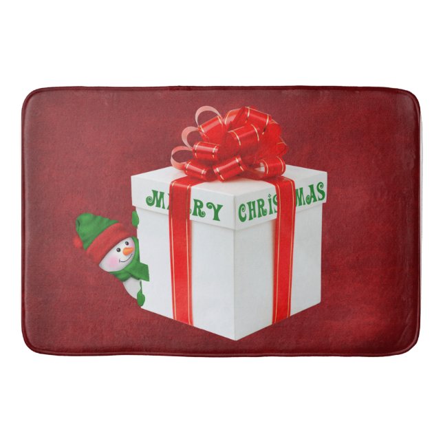 Tapete De Banheiro Snowman de Natal Com Presente (Frente)