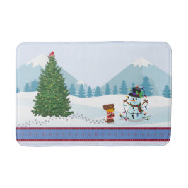Tapete De Banheiro Snowman e Puppy de Natal
