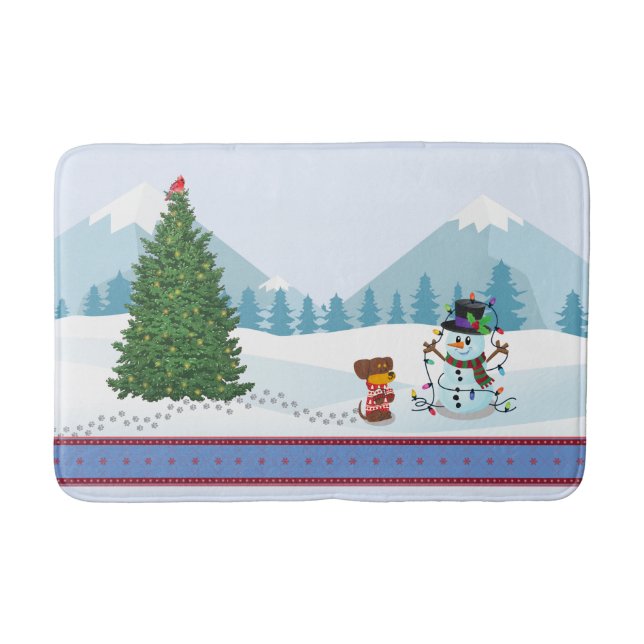Tapete De Banheiro Snowman e Puppy de Natal (Frente)