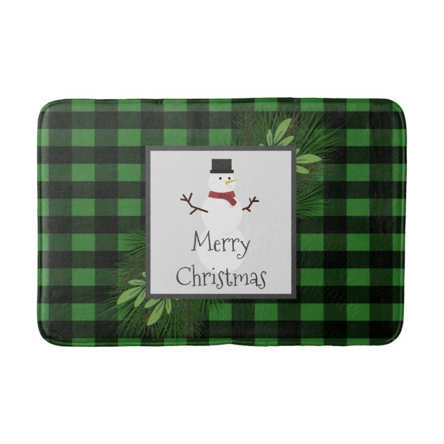 Tapete De Banheiro Snowman Green Buffalo Xadrez Bath Mat (Frente)