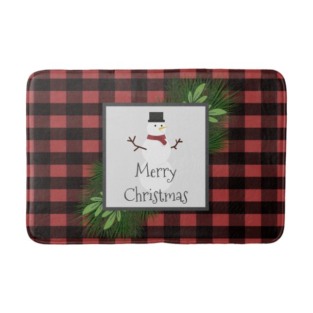 Tapete De Banheiro Snowman Red Buffalo Xadrez Bath Mat (Frente)