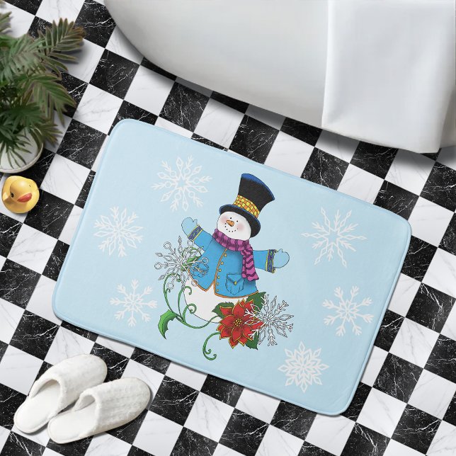Tapete De Banheiro Snowman Snowflakes Poinsettia (Criador carregado)