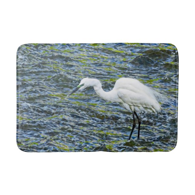 Tapete De Banheiro Snowy Egret Stort Lake White Bird (Frente)