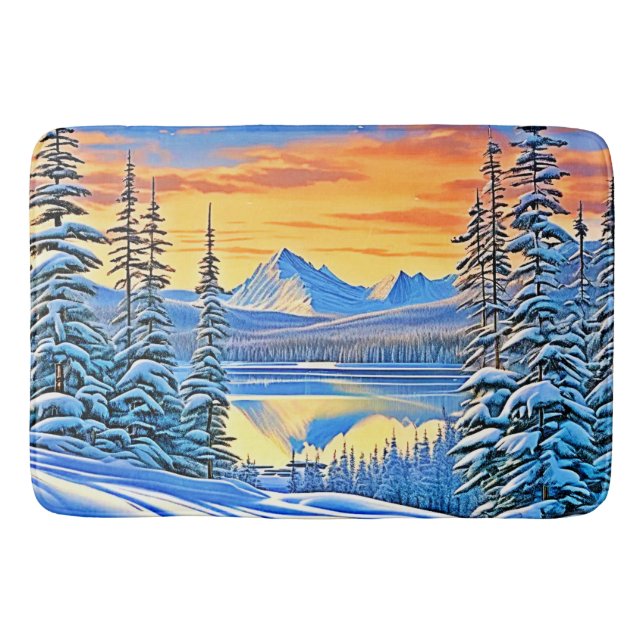 Tapete De Banheiro Snowy Mountain Sunset Glow (Frente)