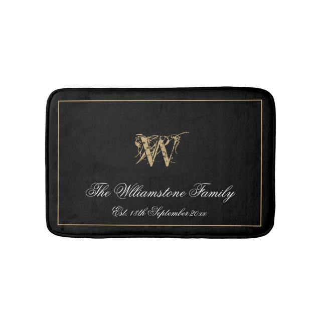 Tapete De Banheiro Sobrenome da Família Monograma Elegante Novo Casam (frente)