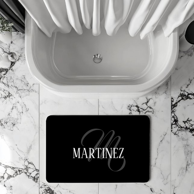 Tapete De Banheiro Sobrenome Personalizado Elegante Preto | Nome (Criador carregado)