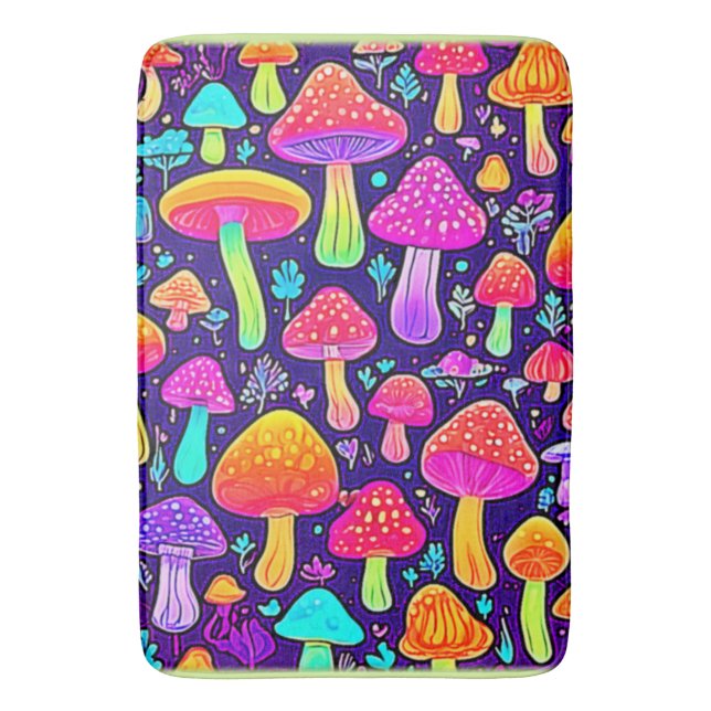 Tapete De Banheiro Soft Neon: Patch do Cogumelo de Cartoon (Frente Vertical)