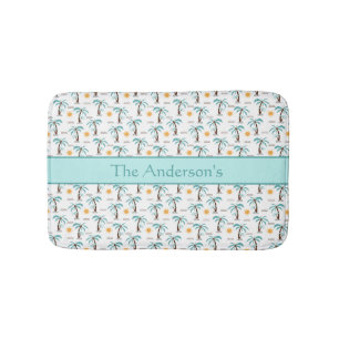Tapete De Banheiro Sol Personalizado de Palmeira Tropical Teal 