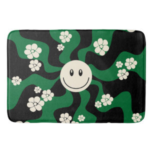 Tapete De Banheiro Sorria - Verde, Creme e Preto