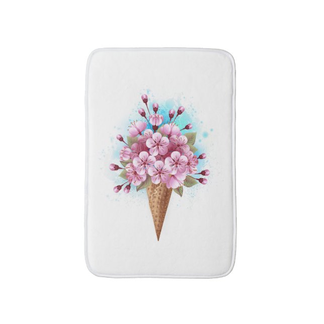 Tapete De Banheiro Sorvete Waffle Rosa Sakura Cone (Frente Vertical)