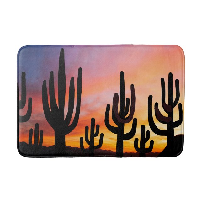 Tapete De Banheiro Southwestern Desert Landscape Cactus Sunrise Image (Frente)
