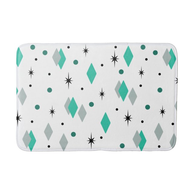 Tapete De Banheiro Space Age Diamonds Turquoise White (Frente)