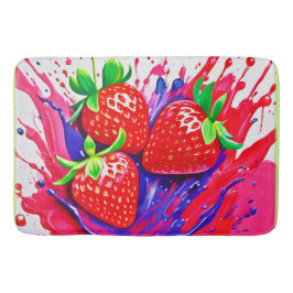 Tapete De Banheiro Splash de Morango Vibrante