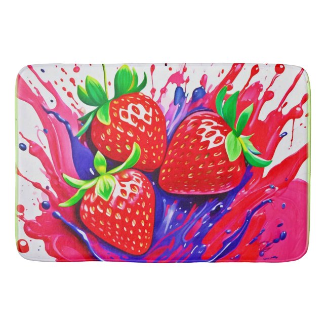Tapete De Banheiro Splash de Morango Vibrante (Frente)