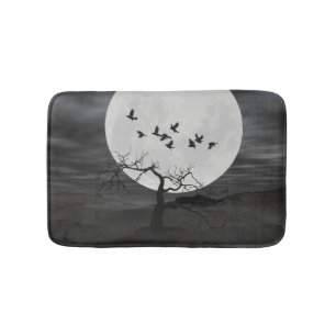 Tapete De Banheiro Spooky Ravens Voando Contra a Lua Cheia