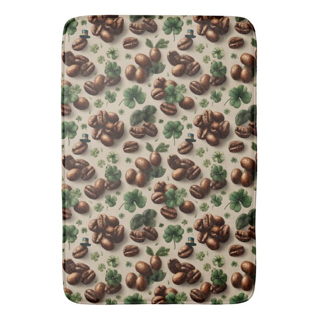 Tapete De Banheiro St. Patrick’s Day Coffee & Shamrock Pattern (Frente Vertical)