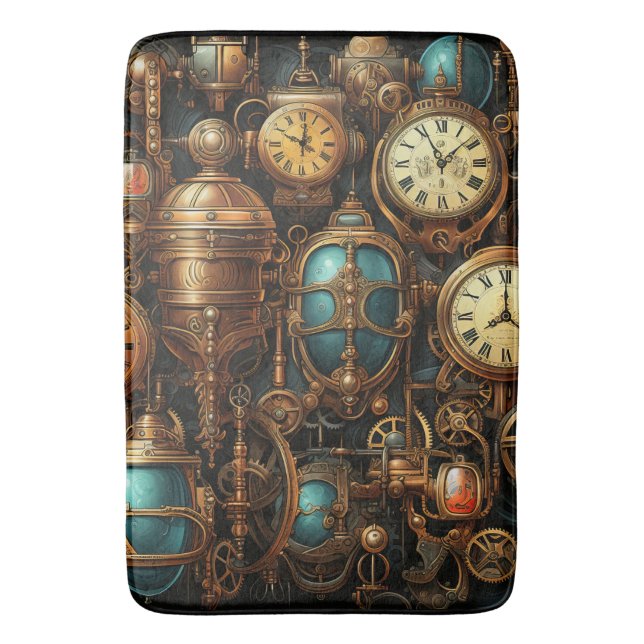 Tapete De Banheiro Steampunk Clocks Mat (Frente Vertical)