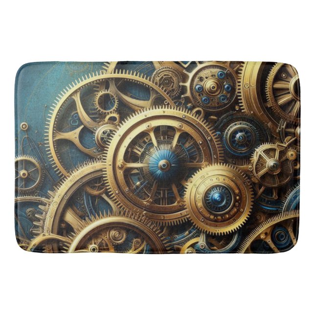 Tapete De Banheiro Steampunk Clockwork Gold and Teal (Frente)