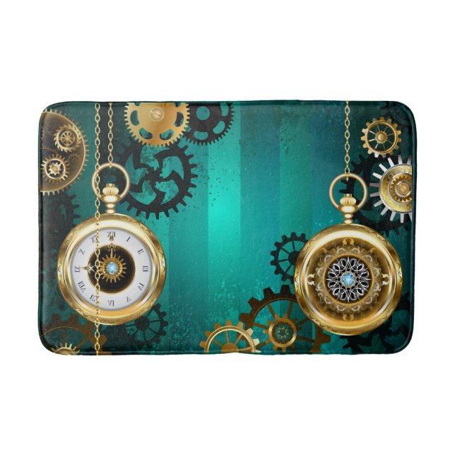 Tapete De Banheiro Steampunk Jewelry Watch em um fundo verde (Frente)