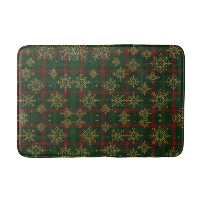Tapete De Banheiro Steampunk Snowflake Red and Green Tartan (Frente)