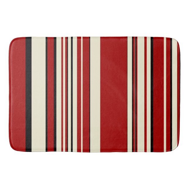 Tapete De Banheiro Stripes Complexas - Vermelho e Creme (Frente)