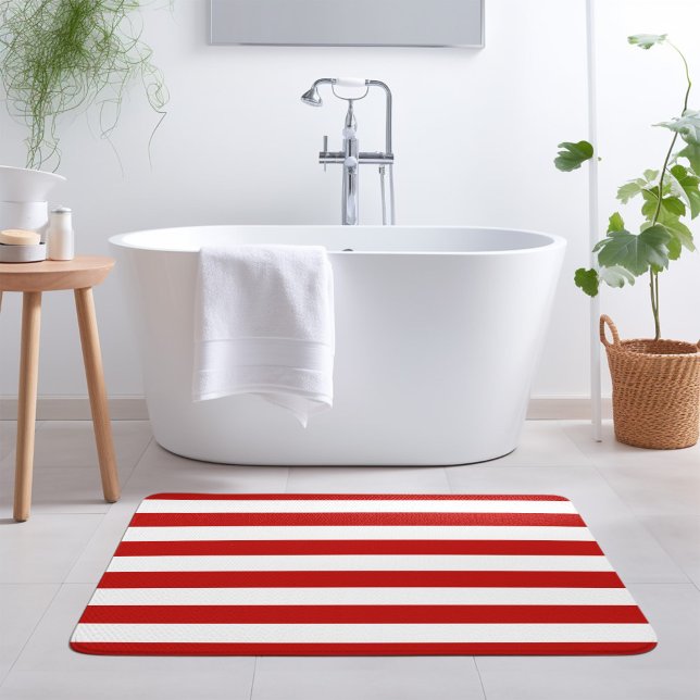 Tapete De Banheiro Stripes Vermelhas e Brancas | Cores editáveis (Criador carregado)