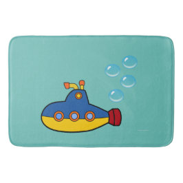Tapete De Banheiro Submarino de Brinquedos Amarelo e Azul com Bolhas 
