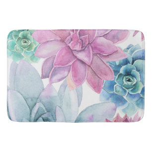Tapete De Banheiro Suculentas Moderna Elegância Jardim Floral Branco