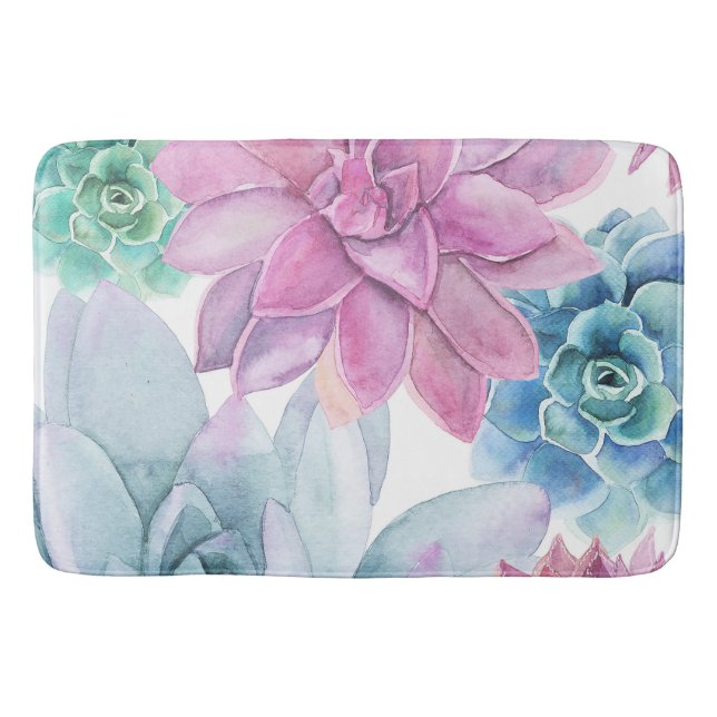 Tapete De Banheiro Suculentas Moderna Elegância Jardim Floral Branco (Frente)