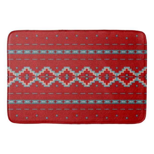 Tapete De Banheiro Sudoeste Mesas Vermelho e Turquesa Grande (Frente)