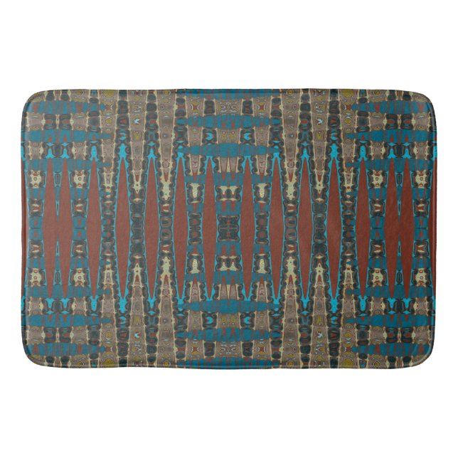Tapete De Banheiro Sudoeste Rust Brown Teal Mosaico Zigzag Moderno (Frente)