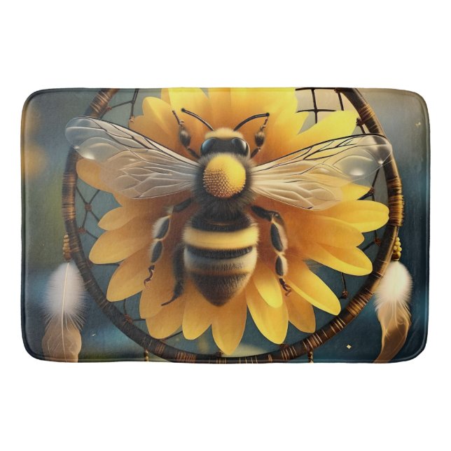 Tapete De Banheiro Sunflower Bee Dreamcatcher, (Frente)