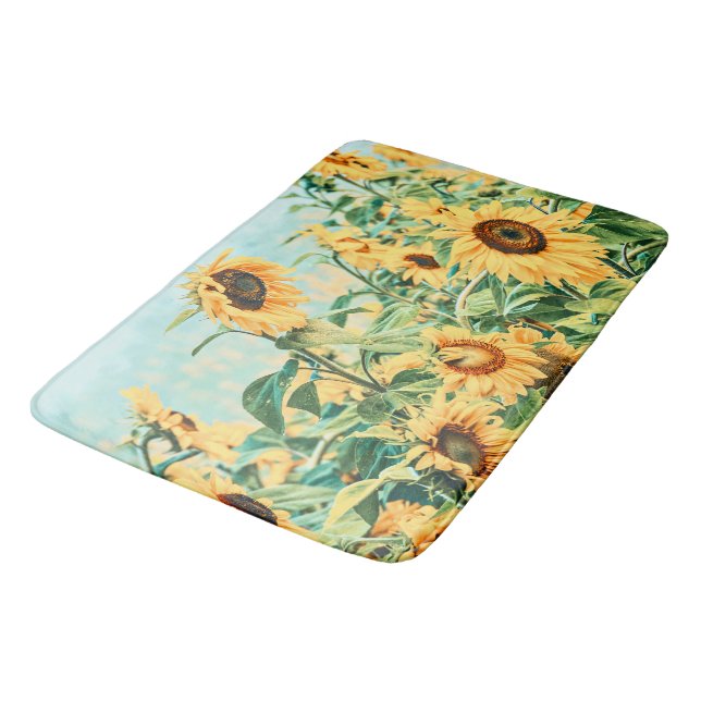 Tapete De Banheiro Sunflower Field Yellow Teal Floral Art Design (Angulado)