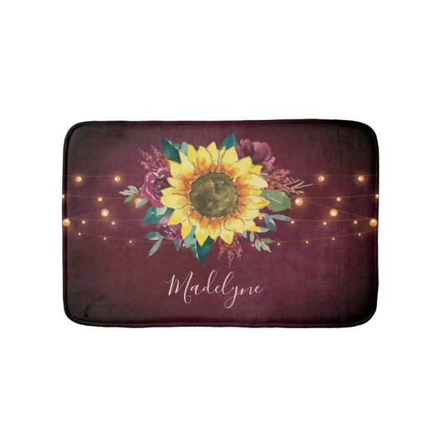 Tapete De Banheiro Sunflower Lights Burgundy Floral Monograma (frente)
