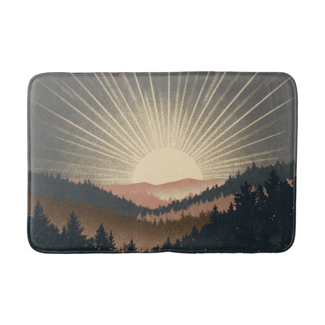Tapete De Banheiro Sunrise Over Forest Mountains (Frente)