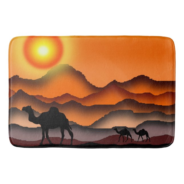 Tapete De Banheiro Sunset Desert Camels Bath Mat (Frente)