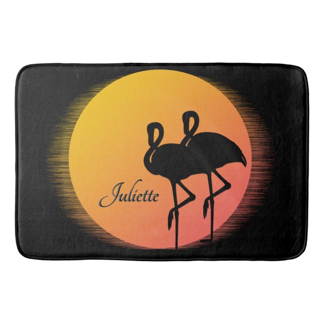 Tapete De Banheiro Sunset Flamingos Pessoal com Nome (Frente)