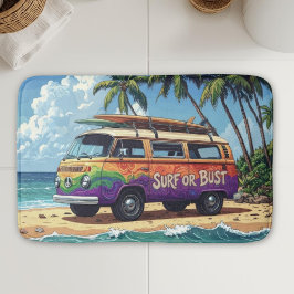 Tapete De Banheiro Surf Ou Bust Groovy Retro Hippie Surfista Ônibus d