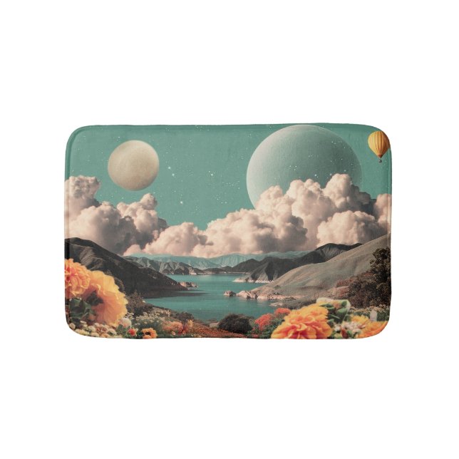 Tapete De Banheiro Surreal Mountain Landscape with Planets and Clouds (frente)